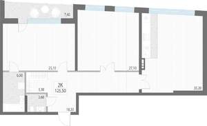 2-к квартира, строящийся дом, 125м2, 2/7 этаж