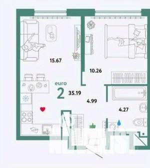 2-к квартира, вторичка, 36м2, 29/33 этаж