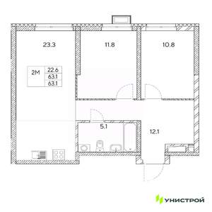 2-к квартира, вторичка, 63м2, 4/31 этаж