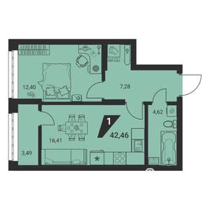 1-к квартира, вторичка, 43м2, 14/25 этаж