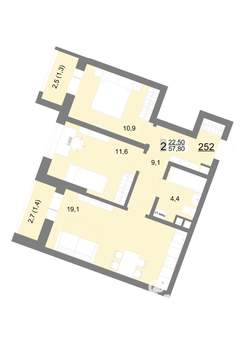 2-к квартира, вторичка, 58м2, 5/18 этаж