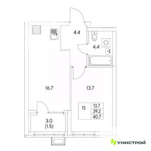 1-к квартира, вторичка, 41м2, 7/31 этаж