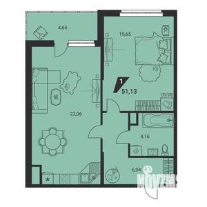 1-к квартира, вторичка, 51м2, 16/25 этаж