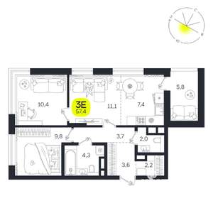 3-к квартира, вторичка, 57м2, 10/27 этаж