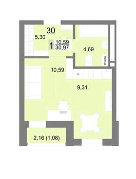 Студия квартира, вторичка, 31м2, 4/22 этаж
