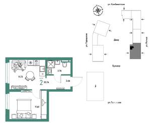 2-к квартира, строящийся дом, 31м2, 9/24 этаж