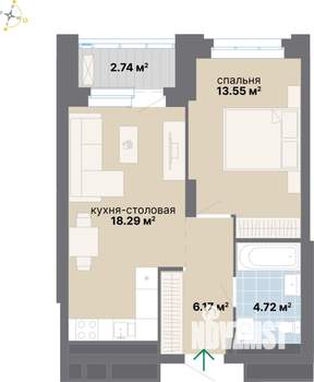 1-к квартира, вторичка, 45м2, 12/25 этаж