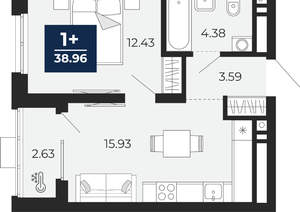 1-к квартира, вторичка, 38м2, 12/30 этаж