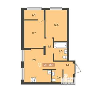 2-к квартира, вторичка, 56м2, 12/16 этаж