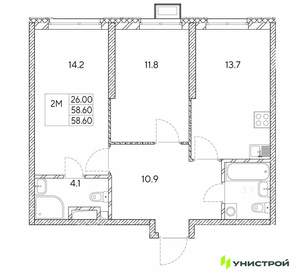 2-к квартира, вторичка, 59м2, 24/30 этаж