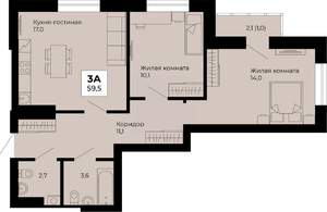 2-к квартира, строящийся дом, 60м2, 10/25 этаж