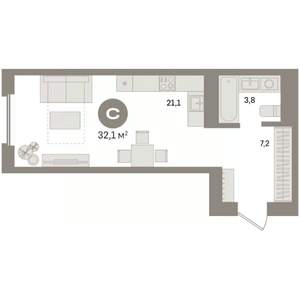 Студия квартира, вторичка, 32м2, 12/24 этаж