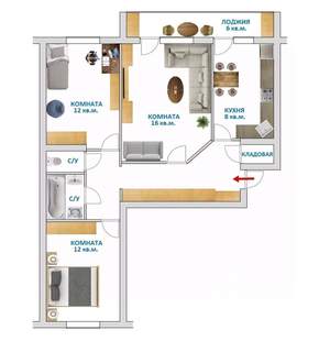 3-к квартира, вторичка, 64м2, 8/9 этаж