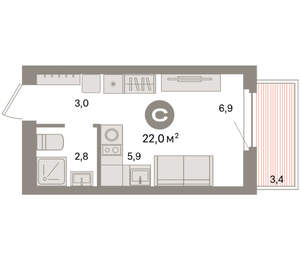 Студия квартира, вторичка, 22м2, 5/16 этаж