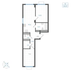 2-к квартира, вторичка, 60м2, 3/4 этаж