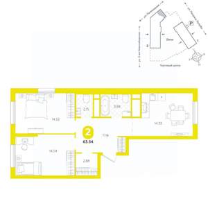 2-к квартира, вторичка, 64м2, 4/24 этаж