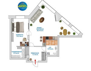 1-к квартира, вторичка, 60м2, 15/25 этаж