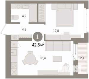 1-к квартира, вторичка, 43м2, 8/16 этаж