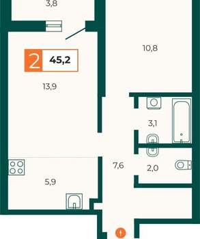 2-к квартира, вторичка, 47м2, 12/26 этаж