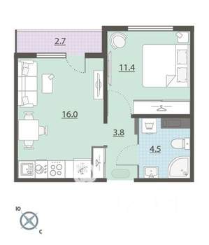 1-к квартира, вторичка, 37м2, 9/24 этаж