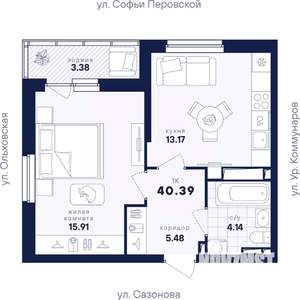 1-к квартира, вторичка, 40м2, 11/17 этаж