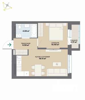 1-к квартира, вторичка, 40м2, 8/9 этаж