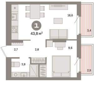 1-к квартира, вторичка, 44м2, 7/9 этаж