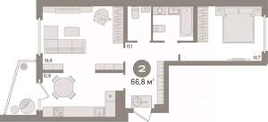 2-к квартира, вторичка, 67м2, 14/21 этаж