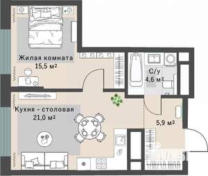 1-к квартира, строящийся дом, 47м2, 10/29 этаж