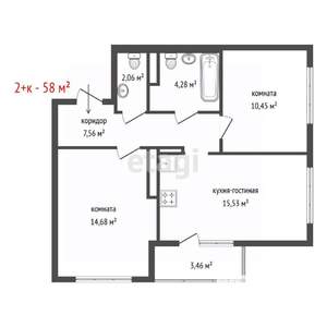 2-к квартира, вторичка, 58м2, 14/22 этаж