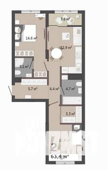 2-к квартира, строящийся дом, 63м2, 9/9 этаж