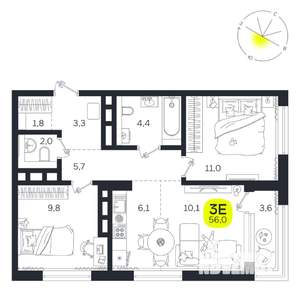 3-к квартира, вторичка, 56м2, 19/27 этаж