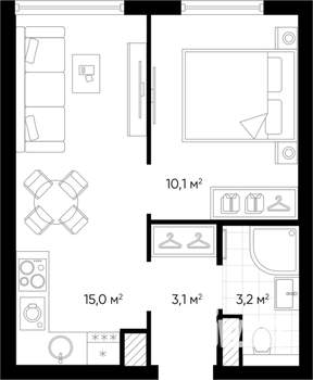 1-к квартира, строящийся дом, 31м2, 2/24 этаж