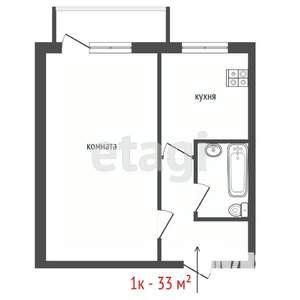 1-к квартира, вторичка, 33м2, 4/9 этаж