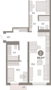 2-к квартира, вторичка, 69м2, 8/9 этаж