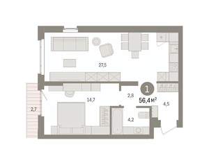 1-к квартира, вторичка, 56м2, 6/16 этаж
