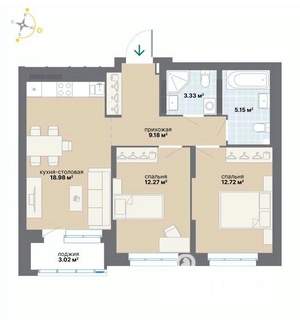 2-к квартира, вторичка, 65м2, 12/22 этаж