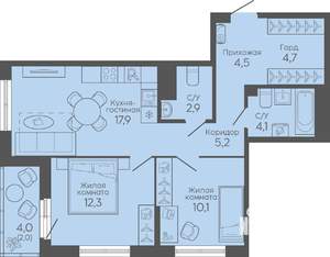 2-к квартира, вторичка, 64м2, 5/16 этаж
