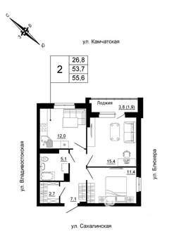 2-к квартира, вторичка, 56м2, 20/24 этаж