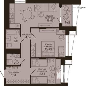 2-к квартира, вторичка, 65м2, 2/18 этаж