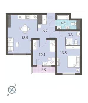 2-к квартира, вторичка, 58м2, 20/25 этаж