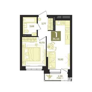 1-к квартира, вторичка, 36м2, 4/9 этаж