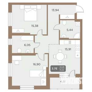 3-к квартира, строящийся дом, 76м2, 12/24 этаж