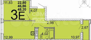3-к квартира, вторичка, 48м2, 5/9 этаж