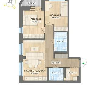 2-к квартира, вторичка, 66м2, 11/25 этаж