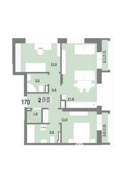 2-к квартира, вторичка, 68м2, 3/25 этаж