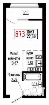 Студия квартира, строящийся дом, 23м2, 24/27 этаж