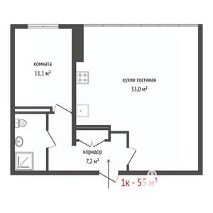 2-к квартира, вторичка, 55м2, 12/12 этаж