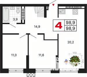 2-к квартира, вторичка, 61м2, 14/15 этаж