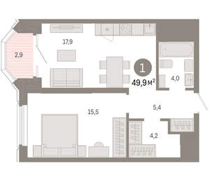 1-к квартира, вторичка, 50м2, 16/24 этаж